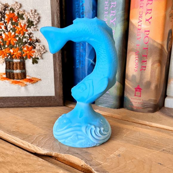 Fenton Other - Vintage Fenton Blue Slag Satin Milk Glass Fish Figurine Leaping/Jumping Paper We